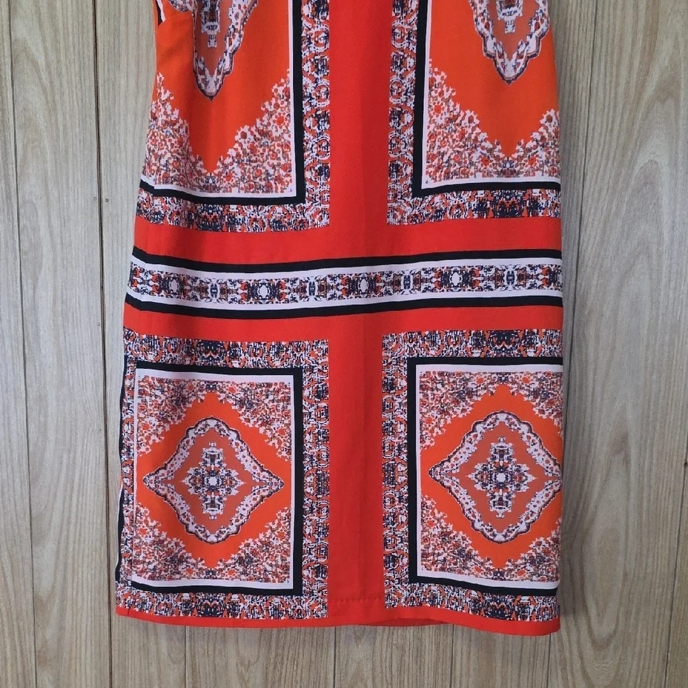 Carmen Marc Valvo Vibrant Orange Geometric Mini Dress - Picture 4 of 7